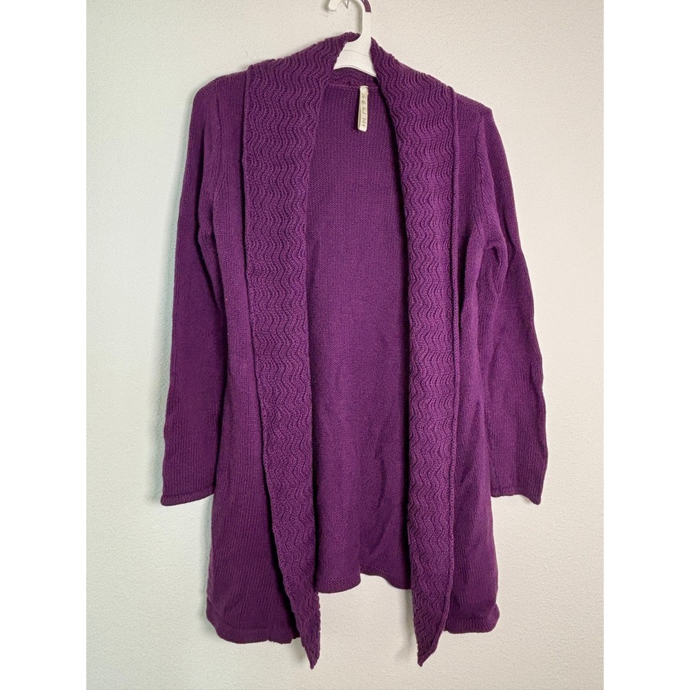 Leo & Nicole Purple Open Front Cardigan Sweater Wavy Textured Shawl Collar M